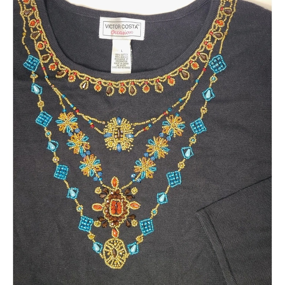 Victor Costa Occasion Beaded Top Womens Large Black Embellished QVC NWT